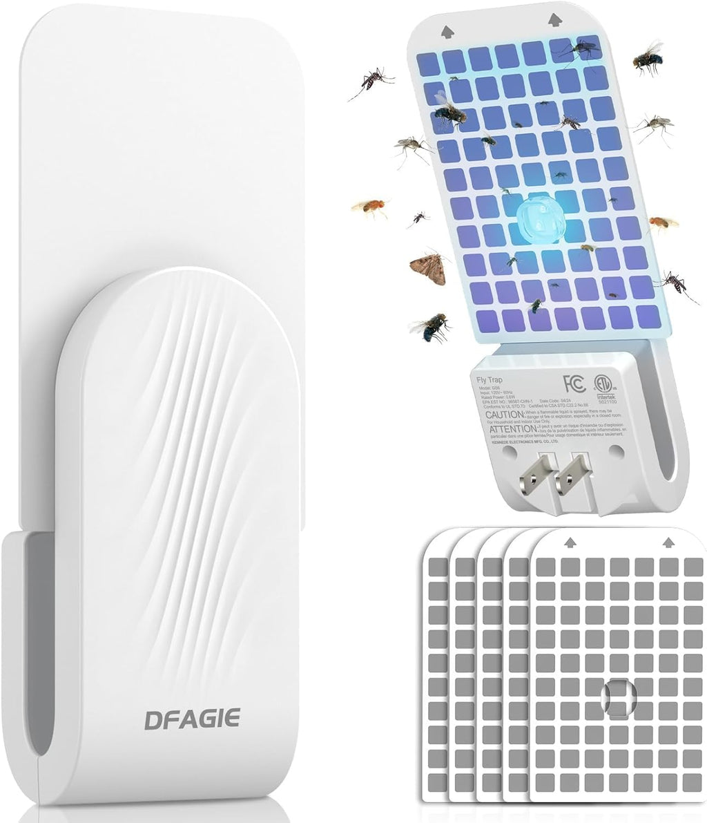 Flying Insect Trap, 1 Device + 5 Glue Cards, Fruit Fly Traps for Indoors, Fly Traps Indoor for Home, Kitchen, Bedroom, Plant Area and Garage