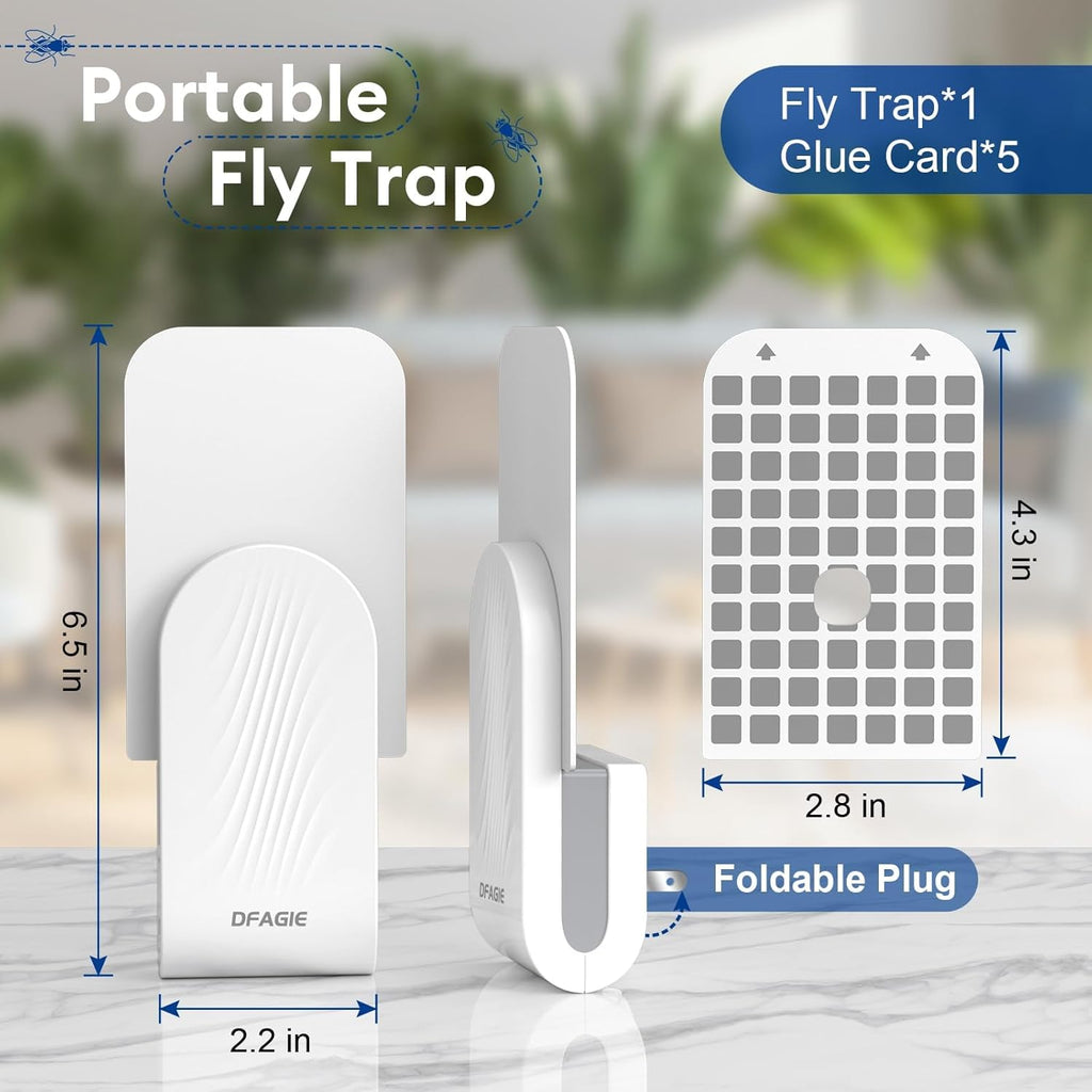 Flying Insect Trap, 1 Device + 5 Glue Cards, Fruit Fly Traps for Indoors, Fly Traps Indoor for Home, Kitchen, Bedroom, Plant Area and Garage