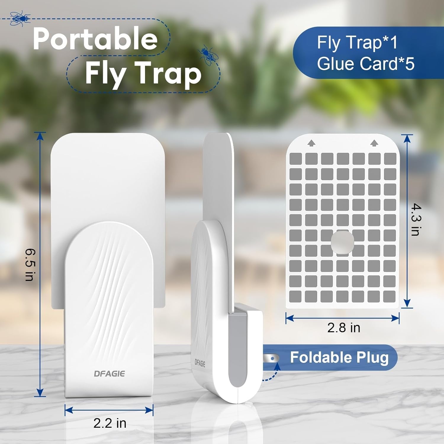 Flying Insect Trap, 1 Device + 5 Glue Cards, Fruit Fly Traps for Indoors, Fly Traps Indoor for Home, Kitchen, Bedroom, Plant Area and Garage
