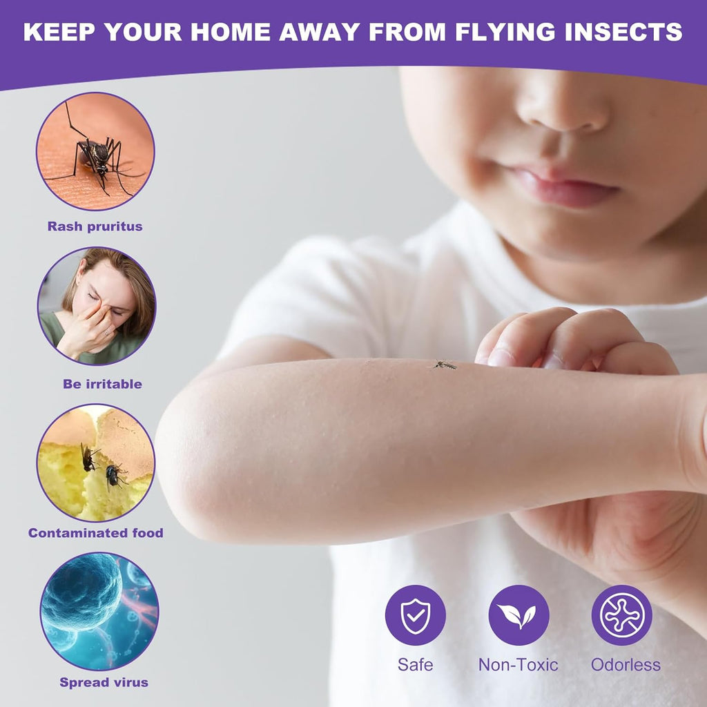 Flying Insect Trap Plug-In Indoor, Fruit Fly Trap Gnat Killer,Bug Catcher Mosquito,Safe Non-Toxic UV Light Attractant Night Light Fly Trap(1 Device + 5 Glue Cards)