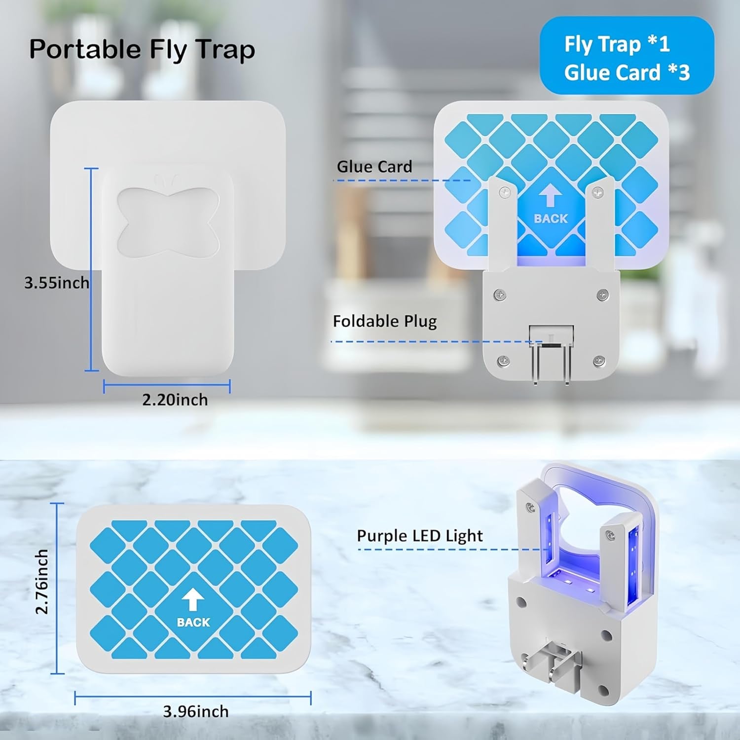 Fruit Fly Traps for Indoors, Plug-In Flying Insect Trap, Fly Catcher Indoor for Mosquito, Fruit Flies, Moths, Gnat Killer Indoor, Gnat Traps, Bug Traps Fly Traps for Home