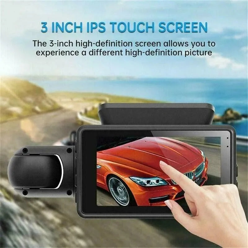 Smart Collision Guardian: Dual Front + Interior 1080P Dash Cam w/ Auto-Lock G-Sensor – Never Lose Crash Proof Again!