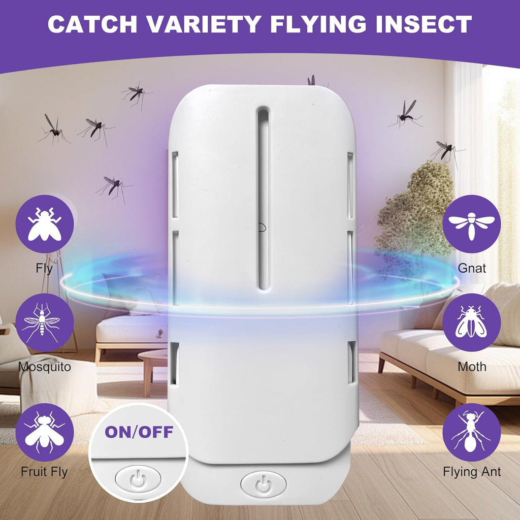 Flying Insect Trap Plug-In Indoor, Fruit Fly Trap Gnat Killer,Bug Catcher Mosquito,Safe Non-Toxic UV Light Attractant Night Light Fly Trap(1 Device + 5 Glue Cards)