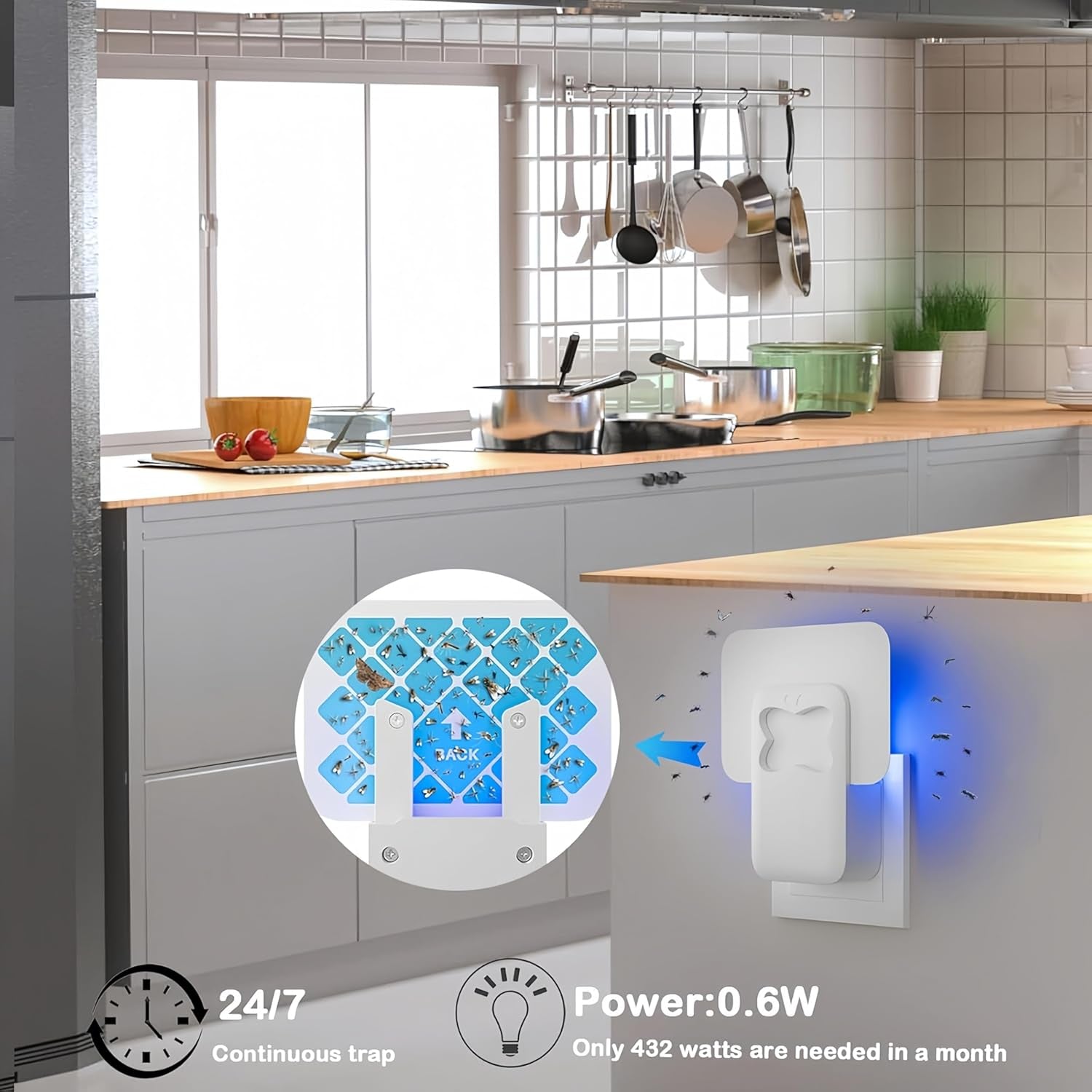 Fruit Fly Traps for Indoors, Plug-In Flying Insect Trap, Fly Catcher Indoor for Mosquito, Fruit Flies, Moths, Gnat Killer Indoor, Gnat Traps, Bug Traps Fly Traps for Home