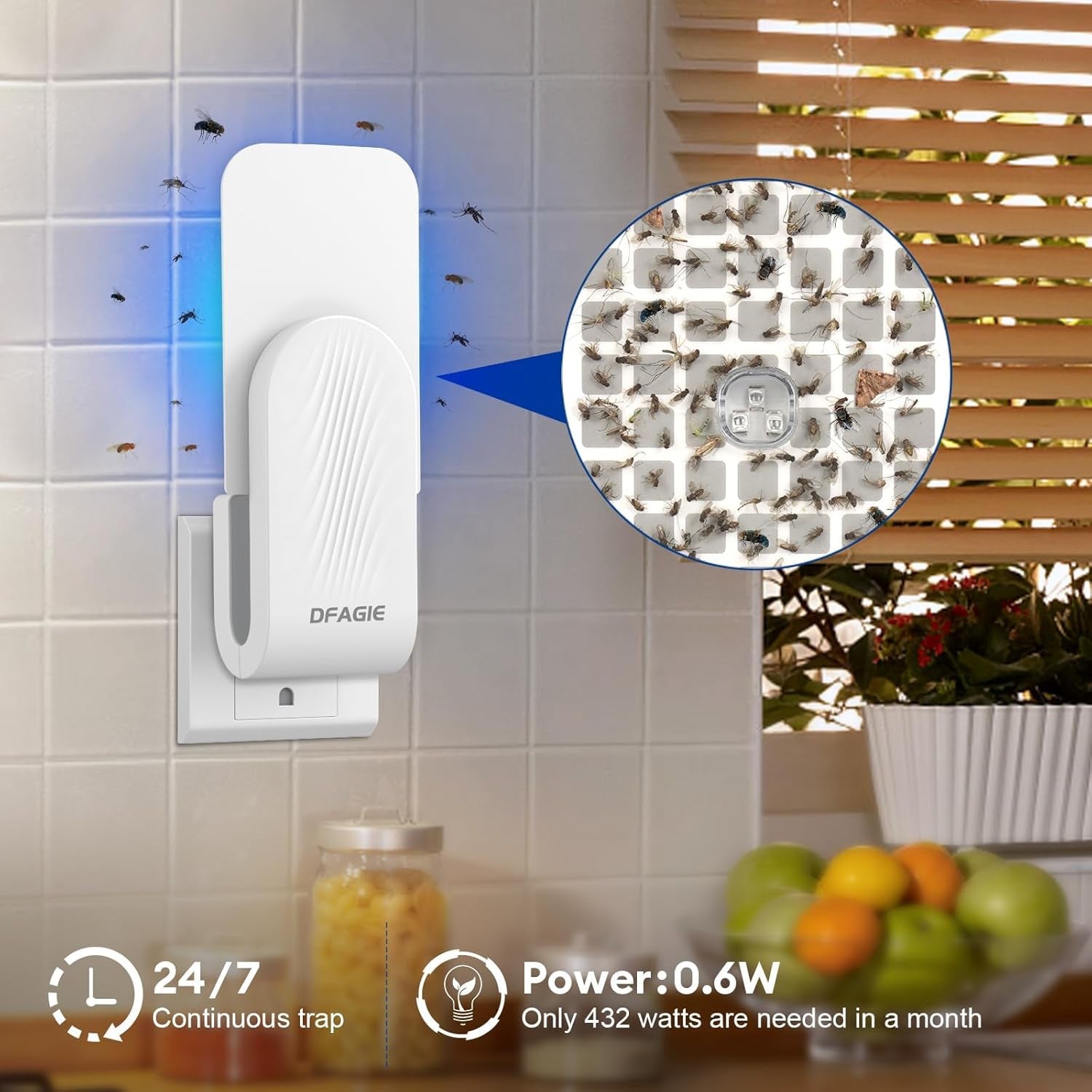 Flying Insect Trap, 1 Device + 5 Glue Cards, Fruit Fly Traps for Indoors, Fly Traps Indoor for Home, Kitchen, Bedroom, Plant Area and Garage