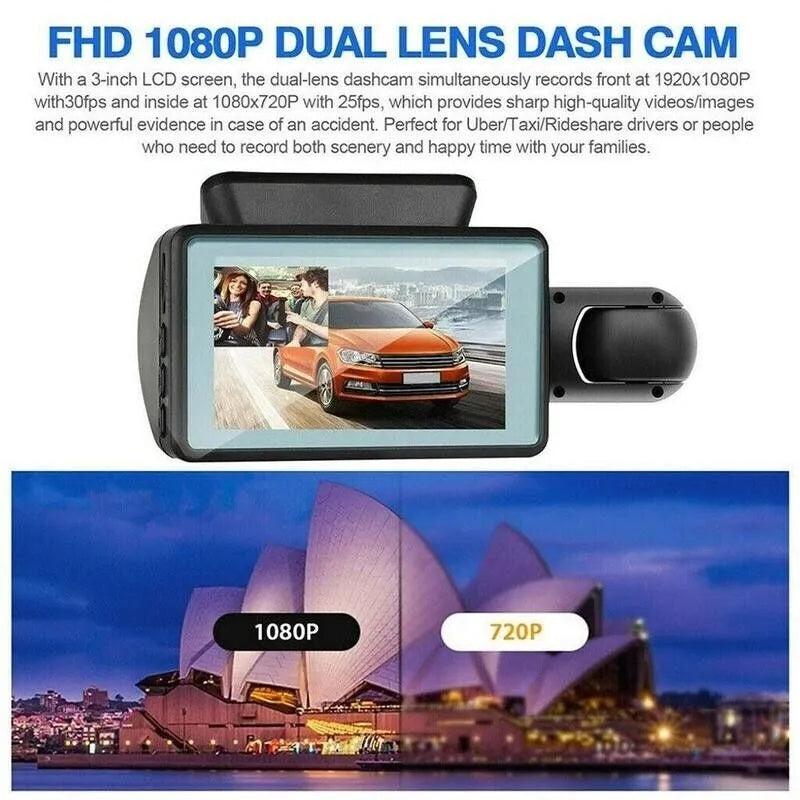Smart Collision Guardian: Dual Front + Interior 1080P Dash Cam w/ Auto-Lock G-Sensor – Never Lose Crash Proof Again!