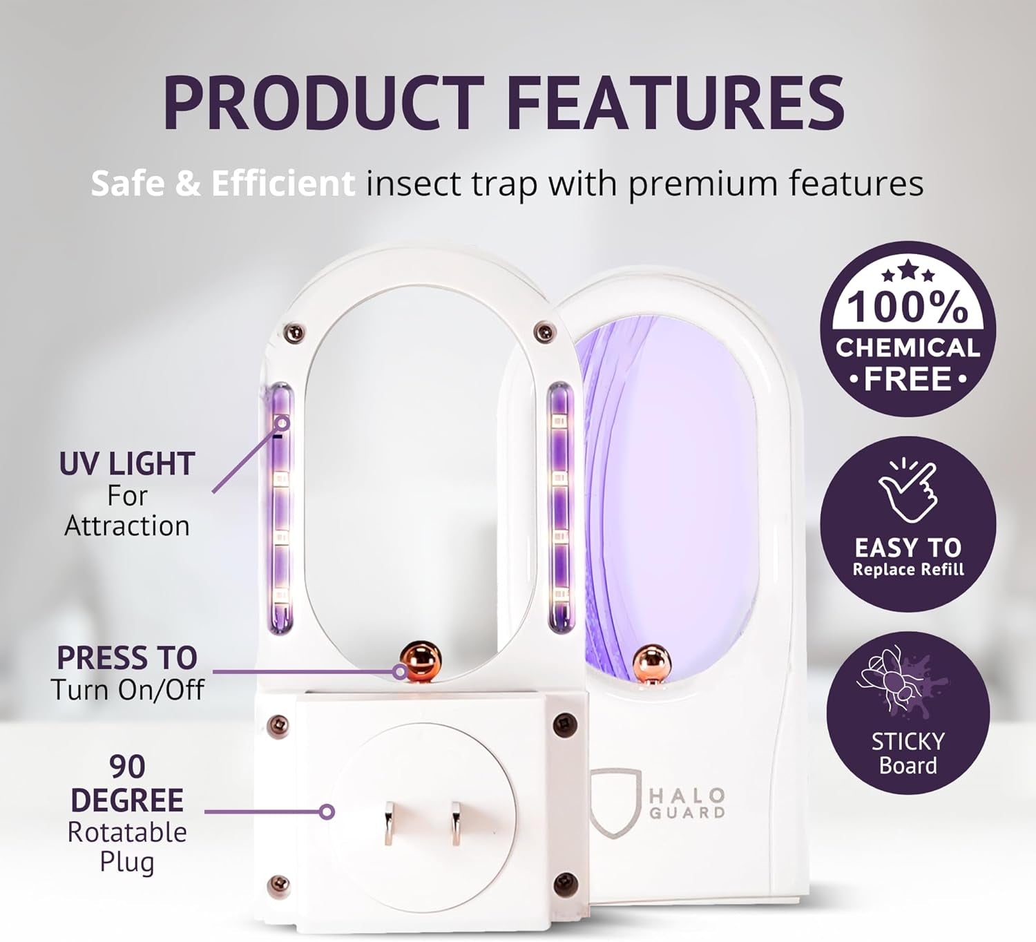 Fly Trap Indoor | Silent, Discreet Gnat, Mosquito, Moth and Fruit Fly Trap | 1 Plug-In with 3 Refills | Alternative to Bug Zapper | Non-Toxic, Safe for Kids & Pets